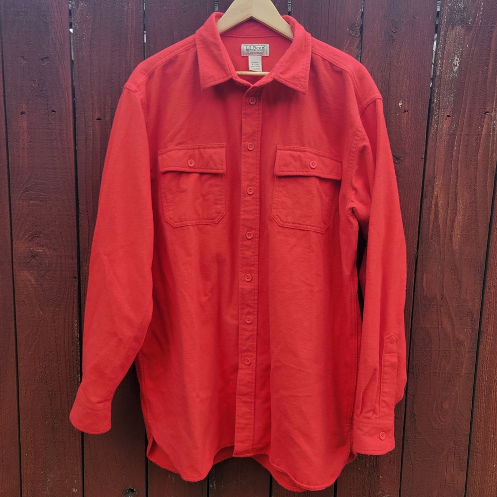 LL Bean Chamois Cloth Shirt Men XL Tall Red Cotton Flannel Outdoor Fall Workwear
